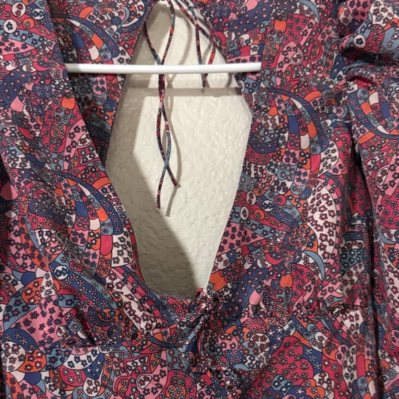 NWT For Love And Lemons Tonya long puff sleeve red Blue Mini Dress babydoll XS - Picture 3 of 13